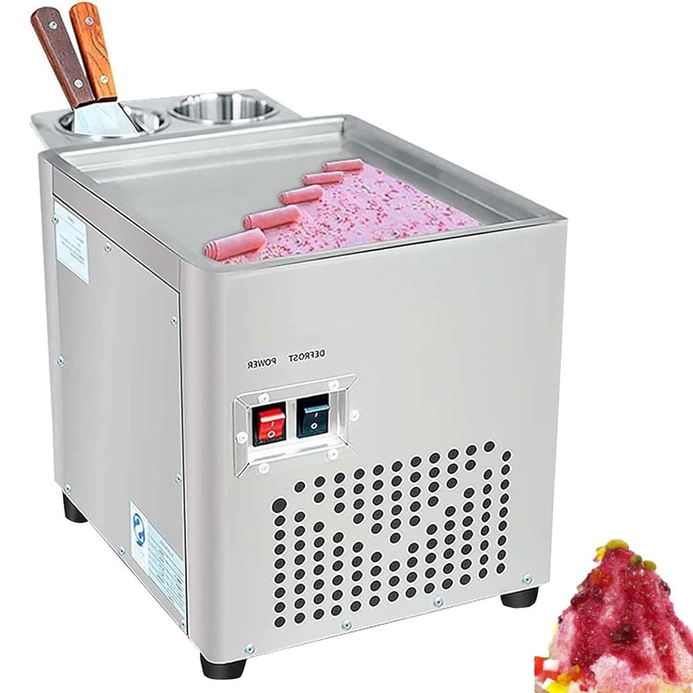 XNXYSMKJ Rolled Ice Cream Maker,Stainless Steel Stir-Fried Ice Cream Roll Machine w/32.6 * 26.6cm Single Square Pan,Deep Fried Ice Yogurt Cream Roll Machine for Cafes