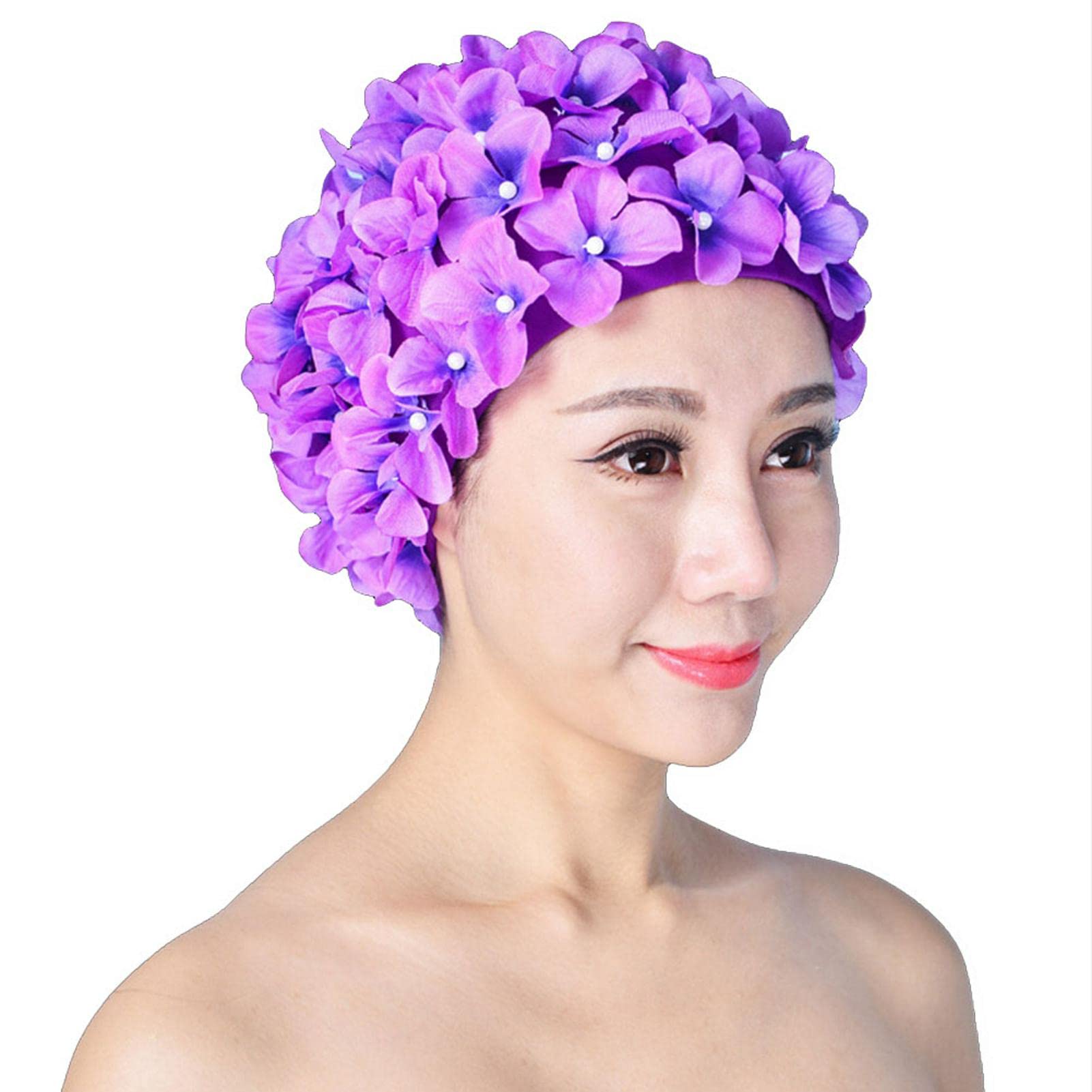 Gorro de natación para adultos para cabello largo o corto, impermeable, transpirable, gorro de natación con flores 3D para proteger el cabello y las orejas