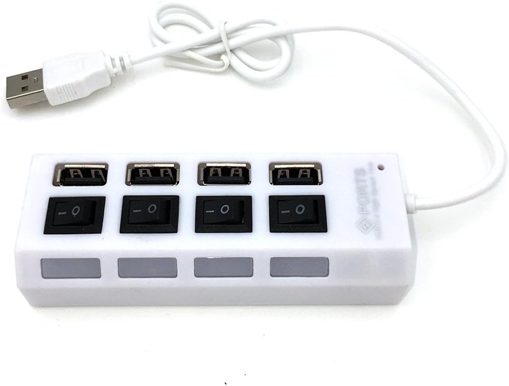 Crysto 4-Port USB 2.0 Hub with Individual Power Switch and Led Light,White