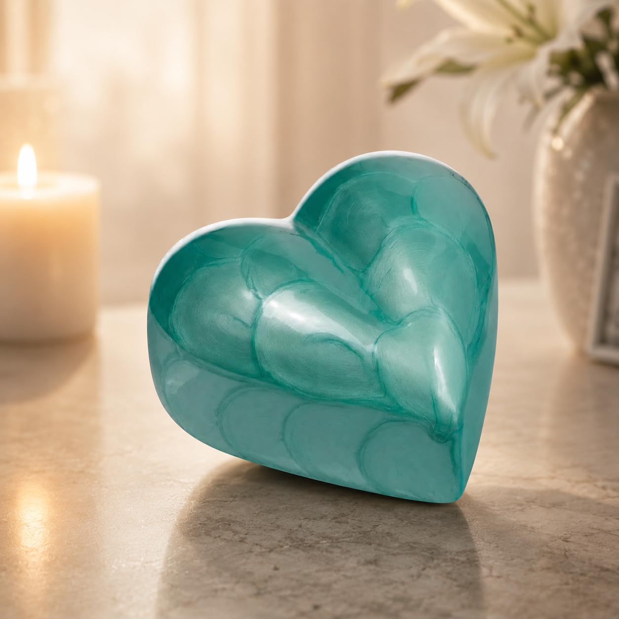 Mini Urna a Cuore per Ceneri Cremazione Urna Commemorativa Ricordo Decorativa | Lega | (Verde 5") RHM01-06