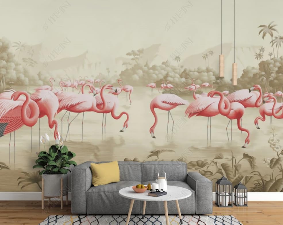 Papier peint intissé flamants roses pour créer un salon style exotique