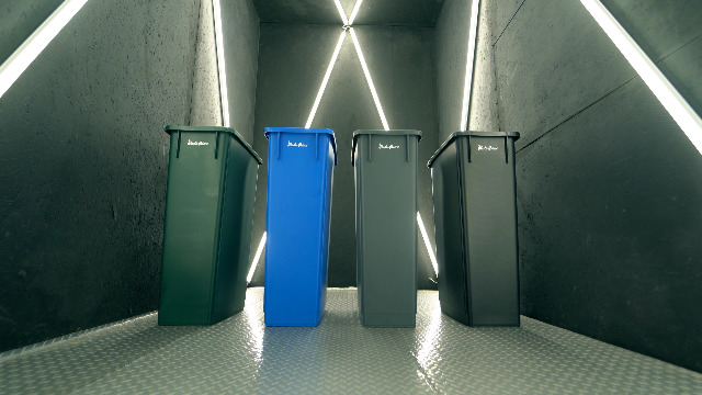 Image of PLASTIC PRINCE 23 Gallon Slim Trash Can with Paper Recycling Lid, Commercial Blue Rectangular Garbage Can, Waste Bin for Home Kitchen Cabinet
