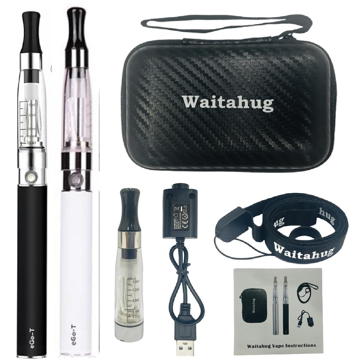 vape starter kit eGo T - 2 packs 1100mAh eGo-T battery e cigarette - 3pcs  vaper CE4 atomizer - ecigs full kit - 2ml TPD Version No E-Liquid No  Nicotine (Black-White): Amazon.co.uk:
