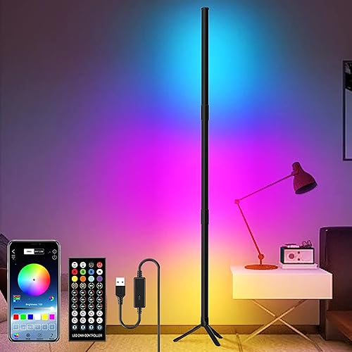 yocilcil RGB Corner Floor Lamp - Random Effects & Solid Color - Touch-Sensitive Remote - Dimmable LED Colorful Corner Light for Gaming Room, Living Room, Creative DIY Mode, Music Sync