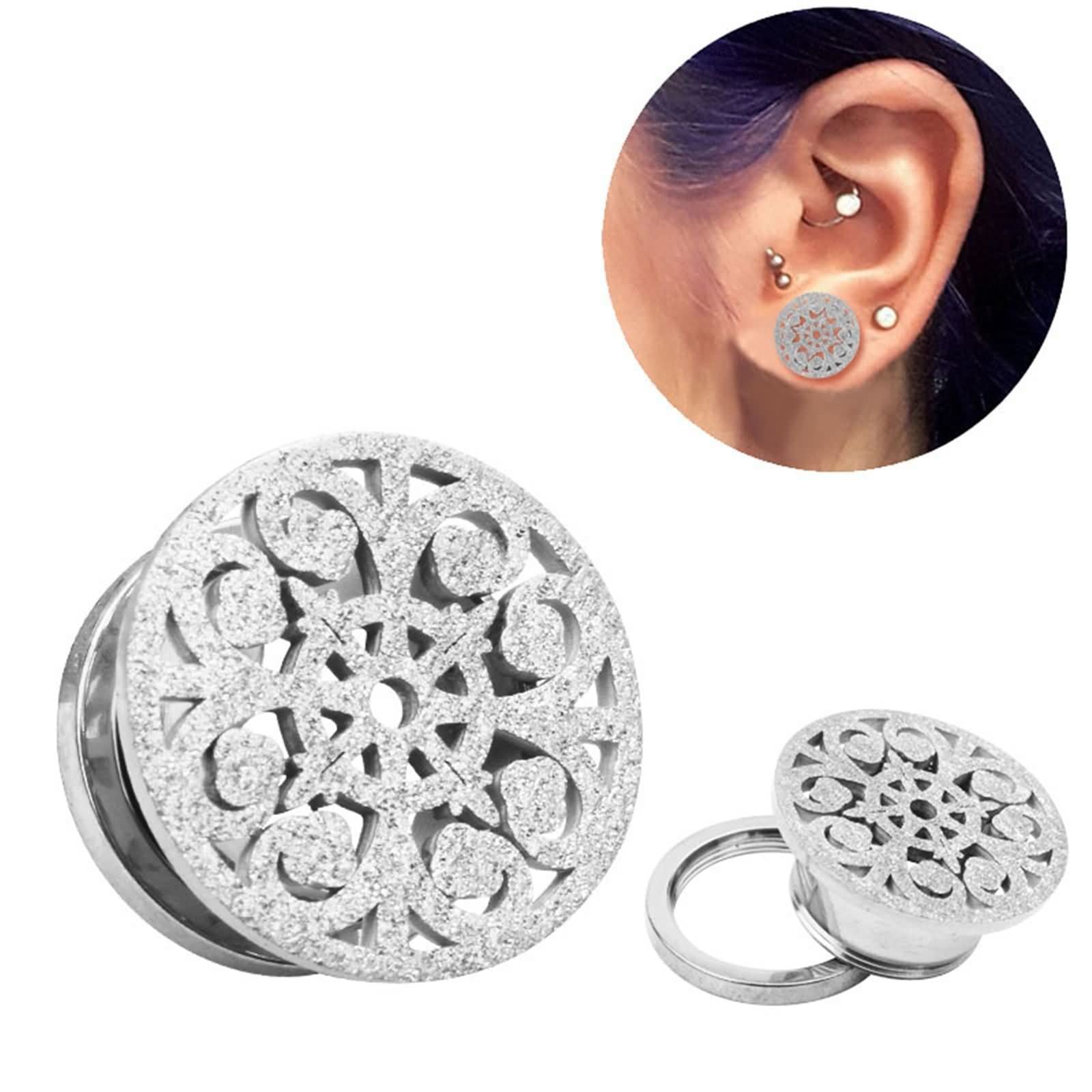 Daesar Ohr Tunnel Piercing Edelstahl, Plugs 6-16MM Blume mit Schraubverschluss Tunnel Ohrringe Ohr Expander Set