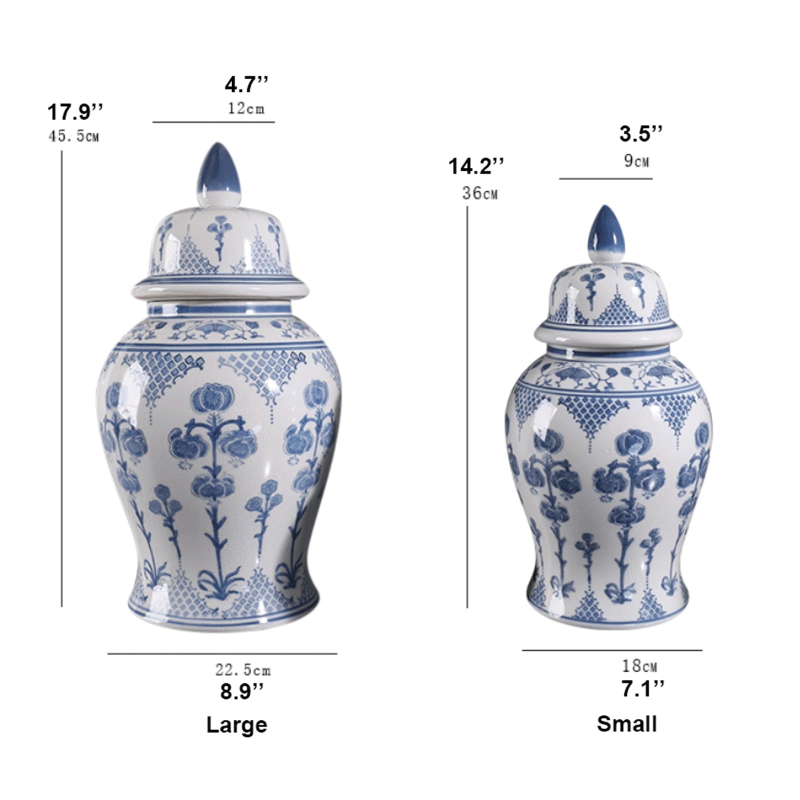 Niebiesko-biały porcelanowy słoik na imbir z pokrywką, dekoracyjny ceramiczny słoik w stylu chinoiserie, do przechowywania herbaty, klasyczny chiński wazon do kominka(S)
