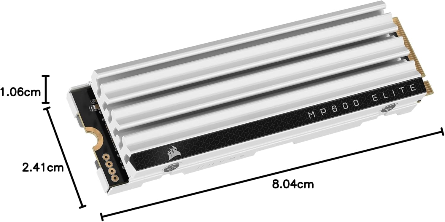 Corsair MP600 Elite 2 to M.2 PCIe Gen4 x4 NVMe SSD - Optimisé pour PS5 - Dissipateur Thermique Inclus - M.2 2280 - Lecture Séquentielle Jusqu'à 7 000 Mo/s - 3D TLC NAND Haute Densité - Blanc