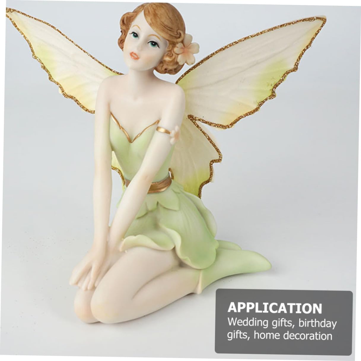 OUNONA Figura de Resina de Hada Flor y Ángel Pintada a Mano en Color Verde Superficie Lisa, Adorno Elegante para Sala o Escaparate, Obsequio Adecuado para Niñas