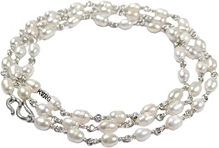 KVRG® Original Certified Pearl Moti Mala With 925 Sterling Silver Designer Caps (Chest length) for Men and Women Price In India