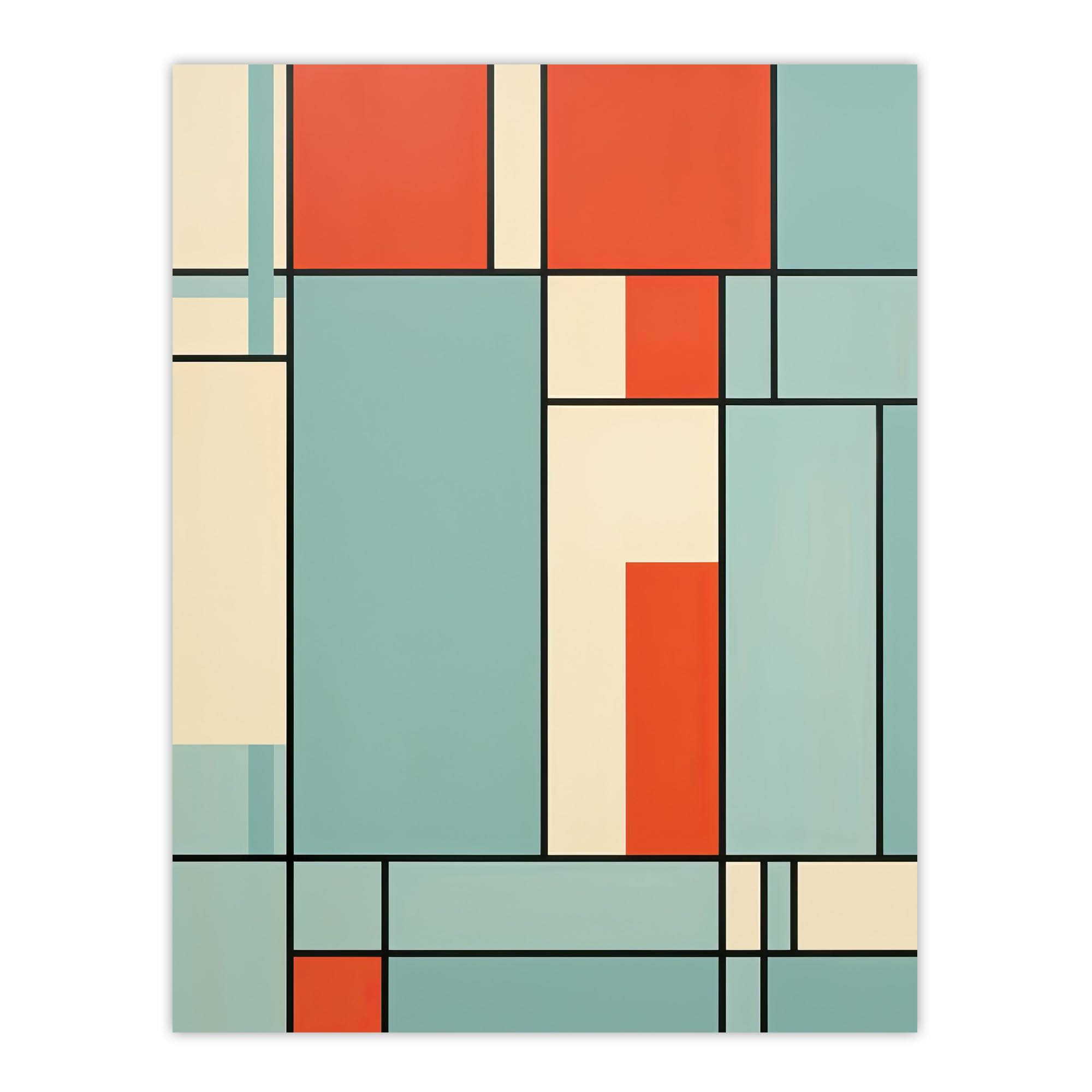 Artery8 Piet Mondrian Inspired Teal And Coral Abstract Geometry Artwork Extra Large XL Wall Art Poster Print