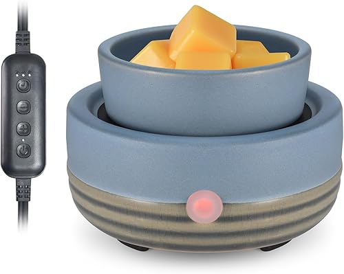 Calentador de Cera para Velas con Temporizador, Cerámico, Eléctrico, Quemador de Cera de 4-en-1, Regulación de Temperatura, Compatible con Botella