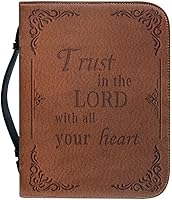 Vista 20 de Funda compacta marrón para la Biblia con asa, bolsa de Biblia para mujer con ranuras para bolígrafos, funda de transporte portátil para la Biblia