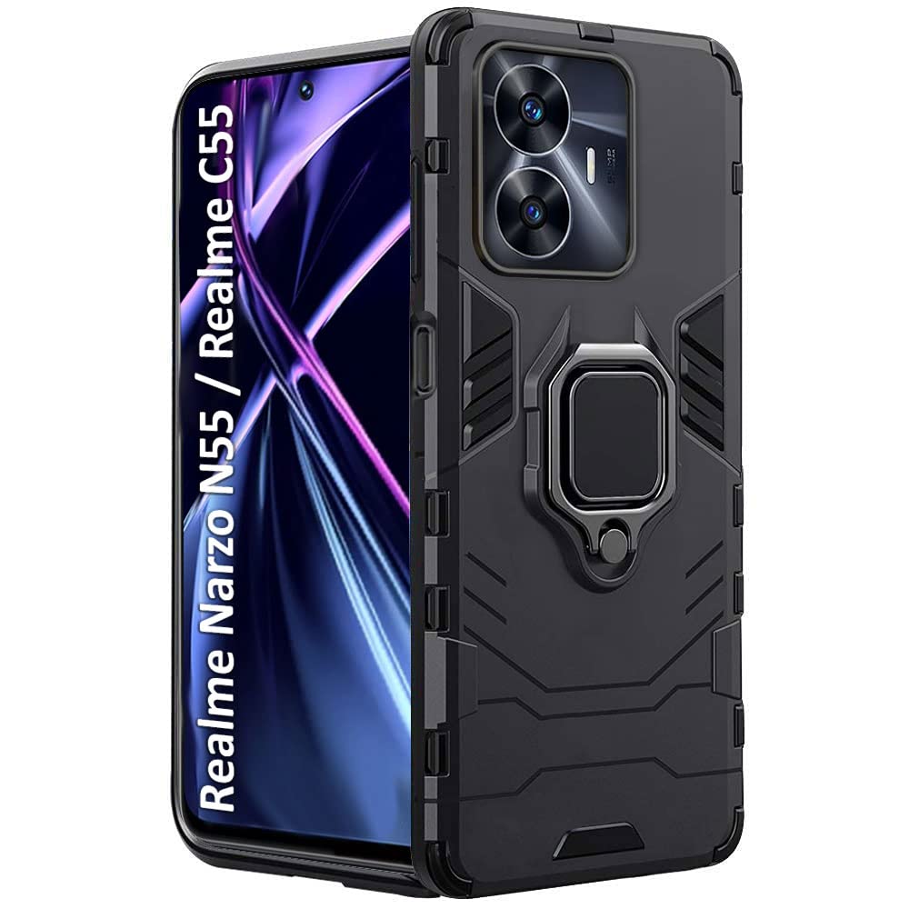TheGiftKart Polycarbonate Tough Armor Bumper Back Case Cover For Realme Narzo N55/Realme C55|Ring Holder & Kickstand In-Built|360 Degree Protection Back Case For Realme Narzo N55/Realme C55 (Black) (B0C6FP7FGZ) Amazon Price History, Amazon Price Tracker