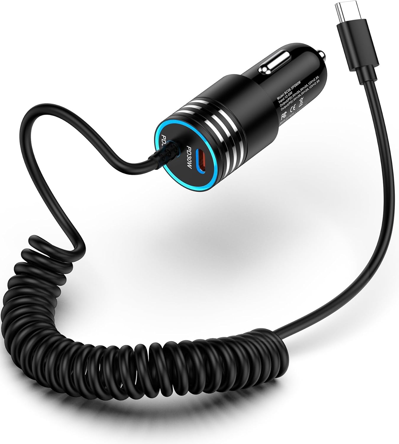 iPhone 16e 17 Car Charger USB C, 60W Dual PD Super Fast Charging Car Adapter with Coiled USB-C Cable for Apple 17/16 Pro Max/16 Pro/15 Plus/15 Pro, iPad mini/Air/Pro 11 inch, Type C cargador para Car