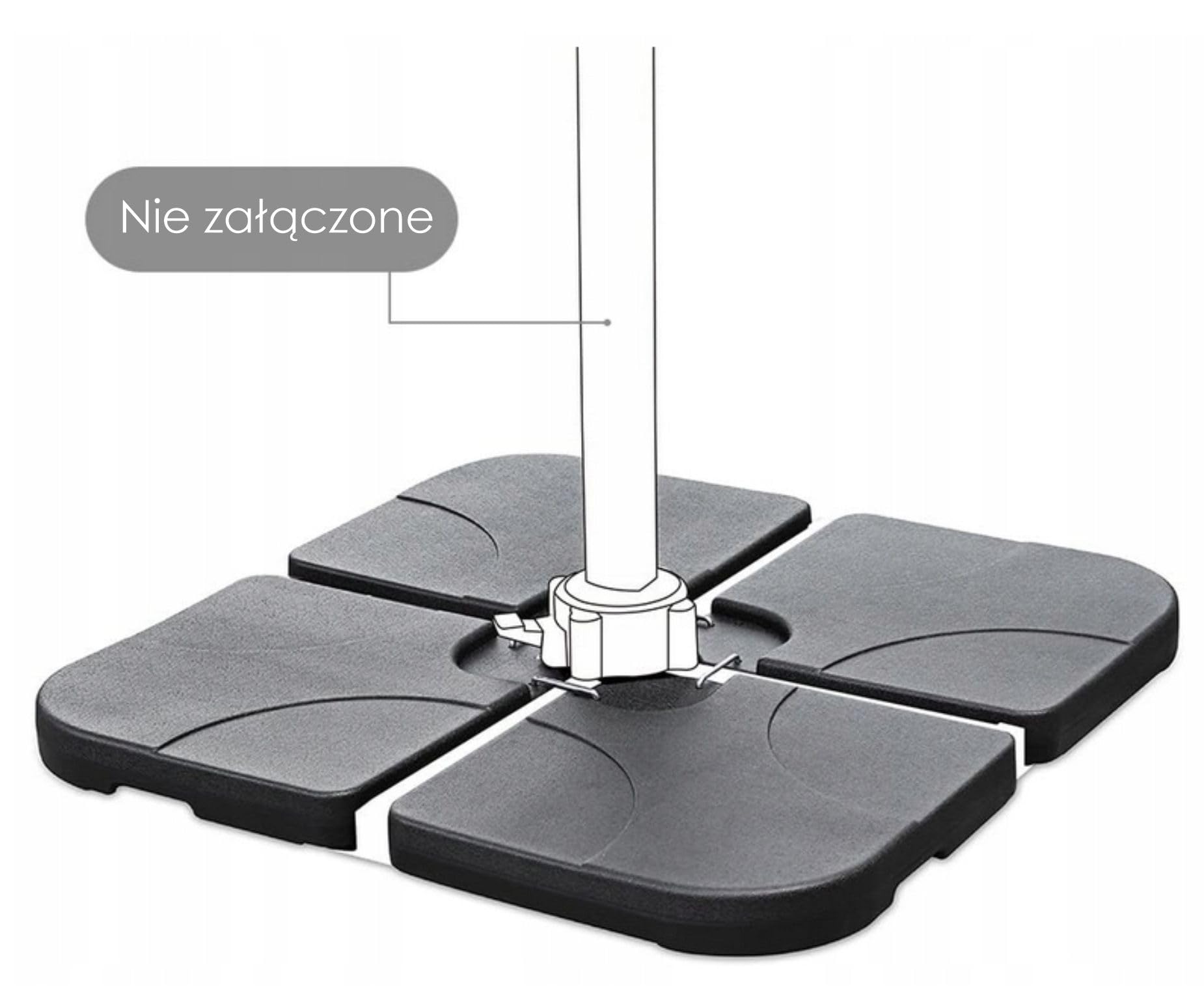 Podstawa pod parasol ogrodowy stojak obciążnik baza kwadratowa czarna 4 elementy 50x50x7,5cm 80kg