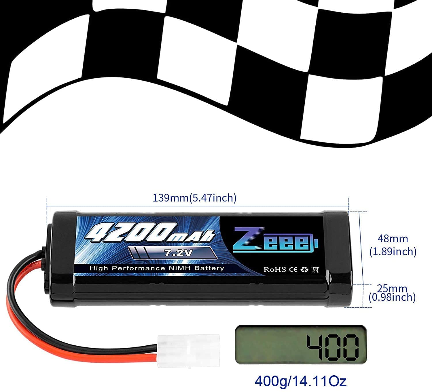 Zeee 7,2V 4200mAh RC NiMH Batterie pour Voiture RC Camion HPI Losi Kyosho Tamiya Hobby (2 Paquets)