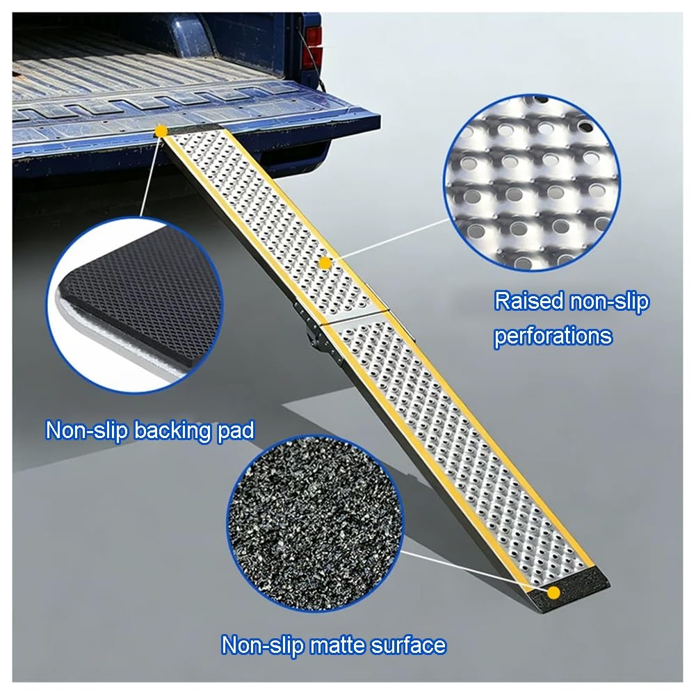 Rampe D'accès en Aluminium pour Abri De Jardin (1 Pièce), Capacité De 600 LB, Légère Et Robuste, Surface Antidérapante en Tôle Perforée, pour Benne De Camion, Moto