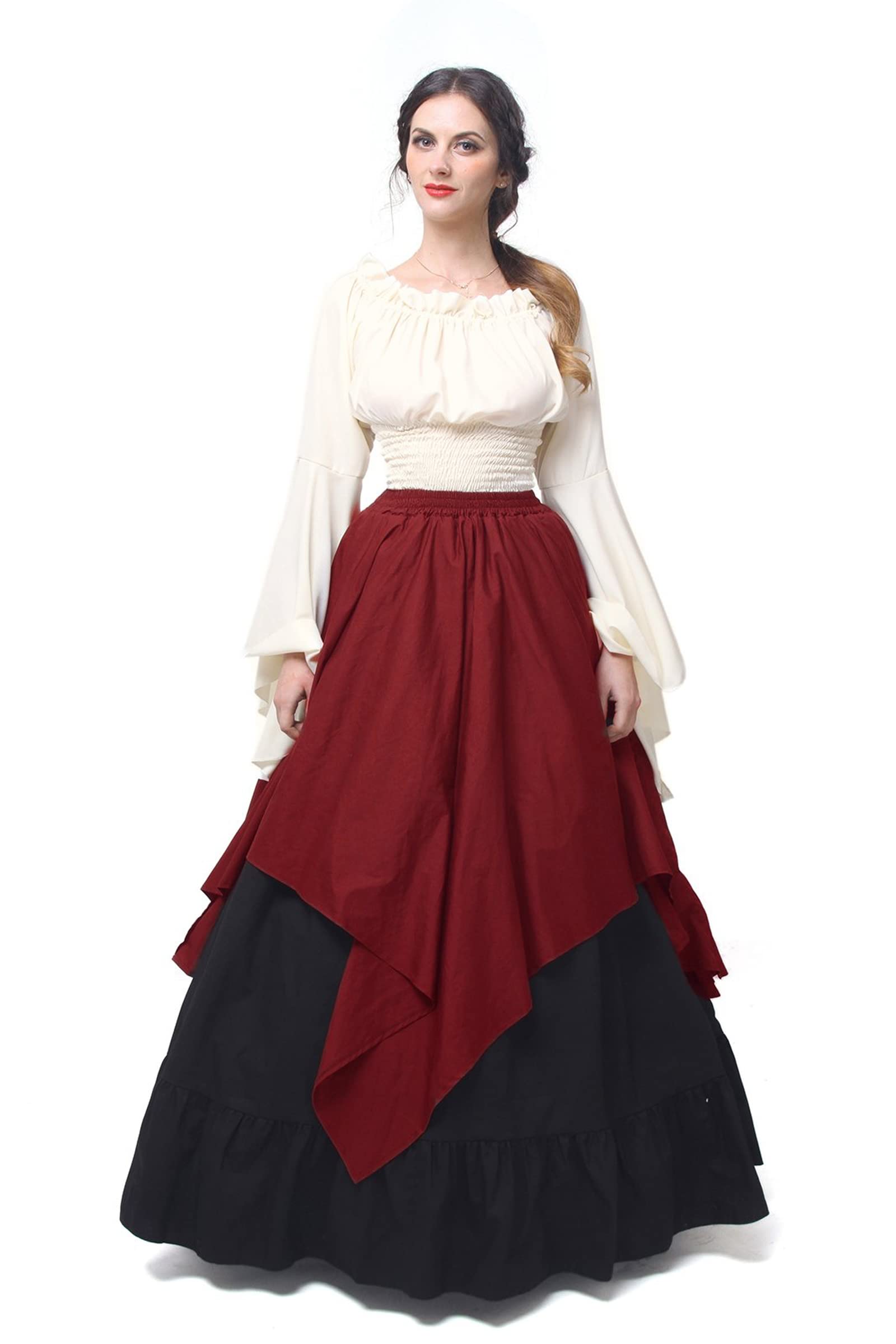 Fiamll Renaissance Dress Women's Medieval Clothing Costumes Fancy Dress Set, red, XXL