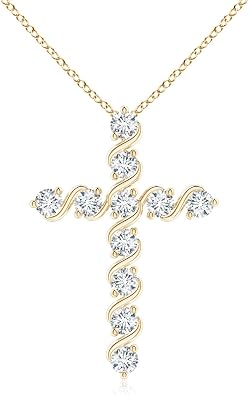 Angara Prong and Bar Set Diamond Cross Necklace in 14K Solid Gold/Platinum | Natural Diamond Pendant for Women | April Birthday, Anniversary Jewelry Gift