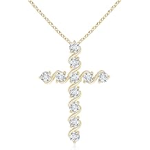 Angara Prong and Bar Set Diamond Cross Necklace in 14K Solid Gold/Platinum | Natural Diamond Pendant for Women | April Birthday, Anniversary Jewelry Gift
