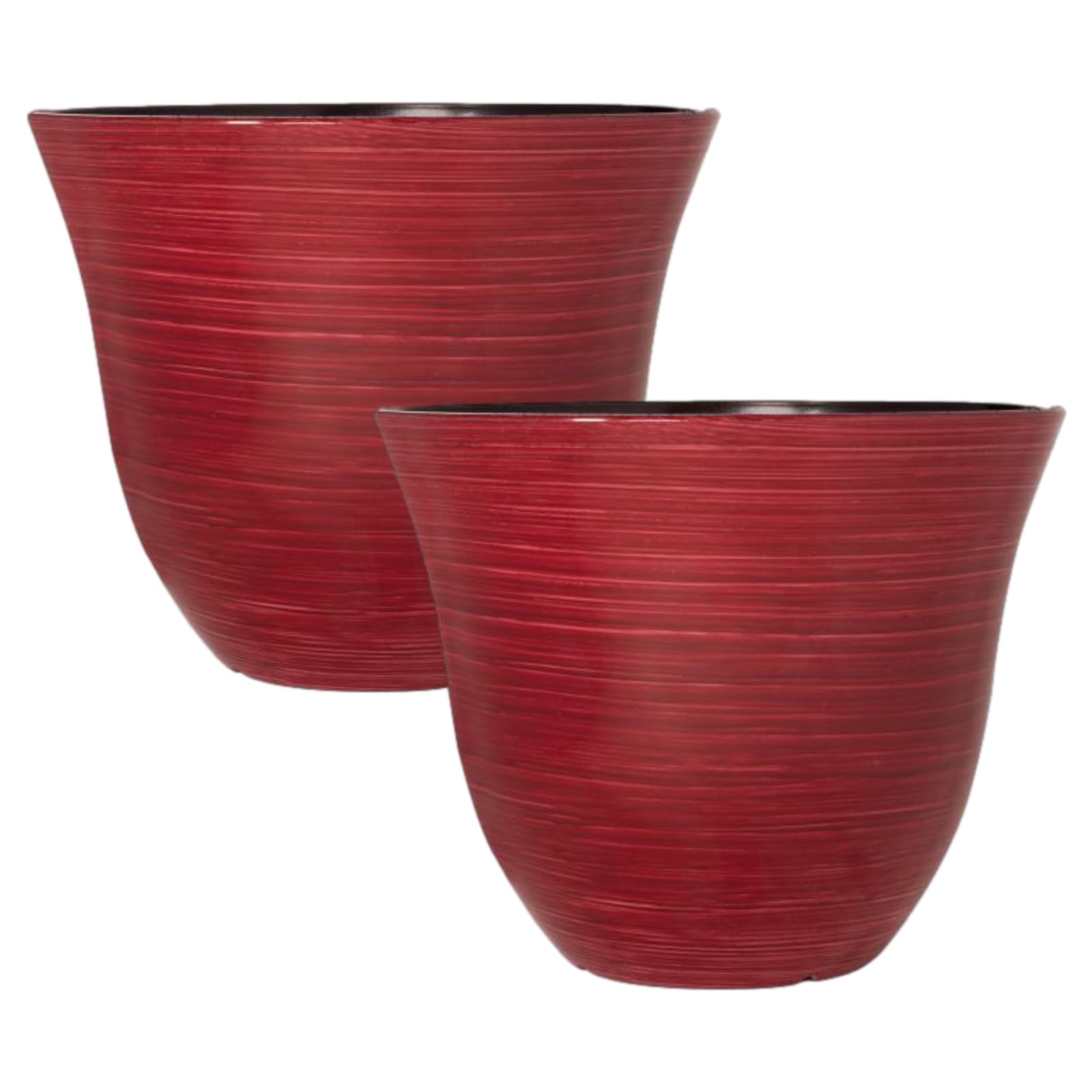 Fyne-Finds Burgundy Swirl Set Of 2 Round Plastic Plant Pots 33Cm,13Inch Gloss Planters 12L Home Garden Decor