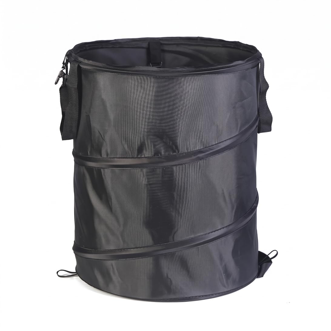 Pattumiera da campeggio, pattumiera pieghevole portatile con chiusura a clip, tessuto Oxford impermeabile per barbecue da picnic all'aperto, spazzatura da campeggio nera