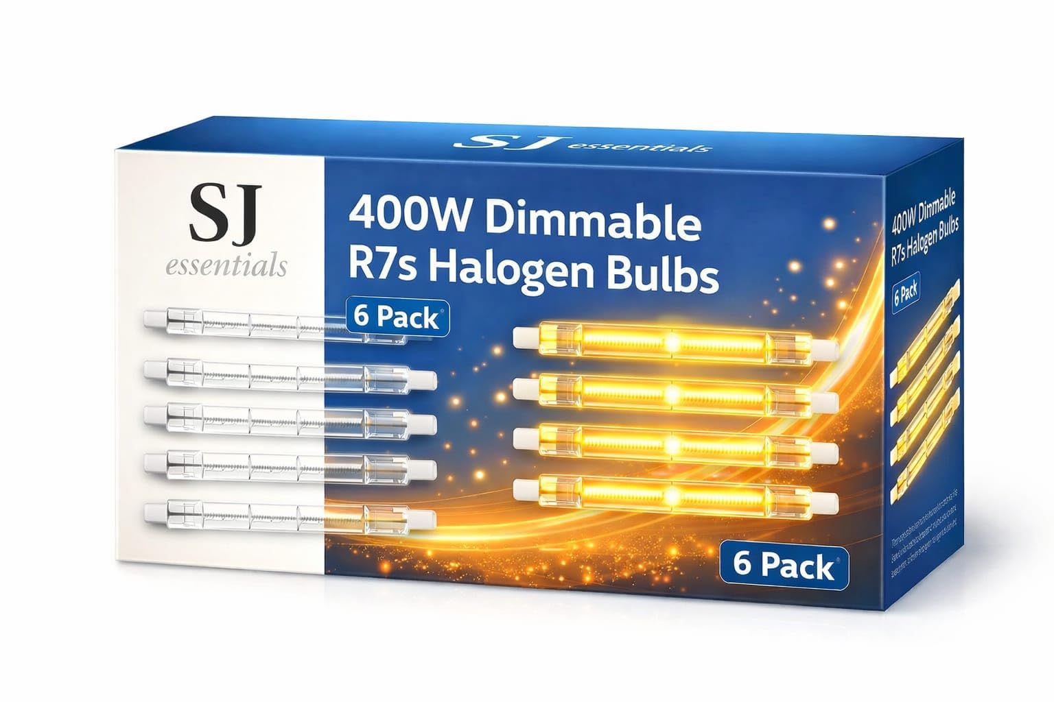 SJ essentials R7s Halogen Bulb 118mm 400W Dimmable, 230V Linear J118 Warm White 2800K Light Bulbs for Security Lights, Floor Lamps, Work Lights, Indoor Outdoor Lighting [Energy Class G] (Pack of 6)