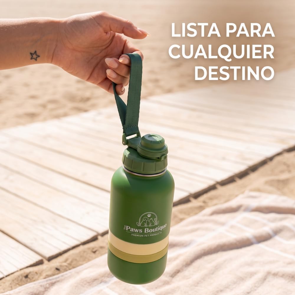 Borraccia per cani 3 in 1: abbeveratoio portatile in acciaio inox 950 ml, scomparto per cibo e ciotola extra rimovibile, a prova di perdite, senza BPA, ideale per viaggi e passeggiate