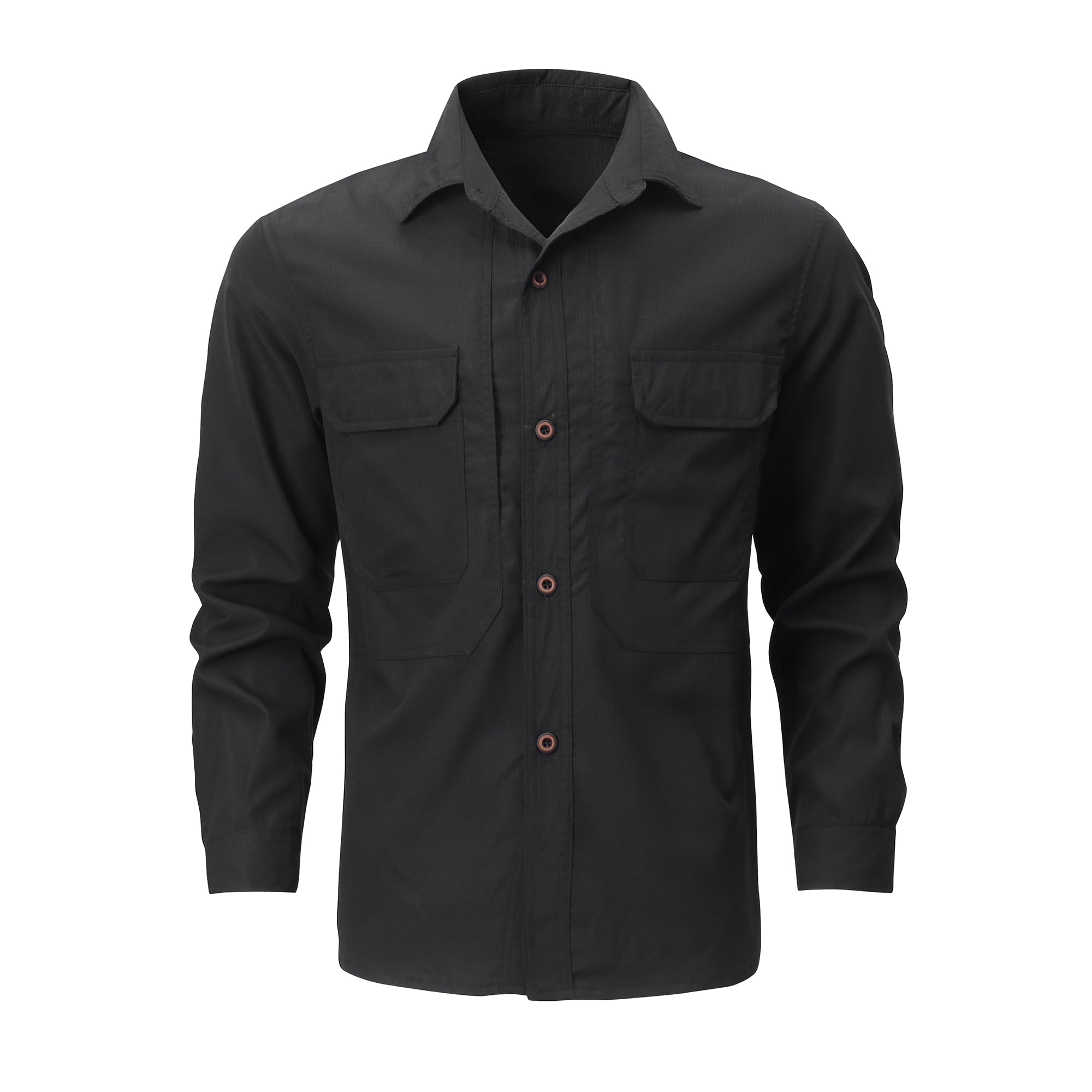 Herren Outdoor Langarm Hemd Funktionshemd mit Taschen Safari Sportshirt Atmungsaktiv Schnelltrocknend Shirts Casual Button Down Hemden Trekking Outdoorhemd