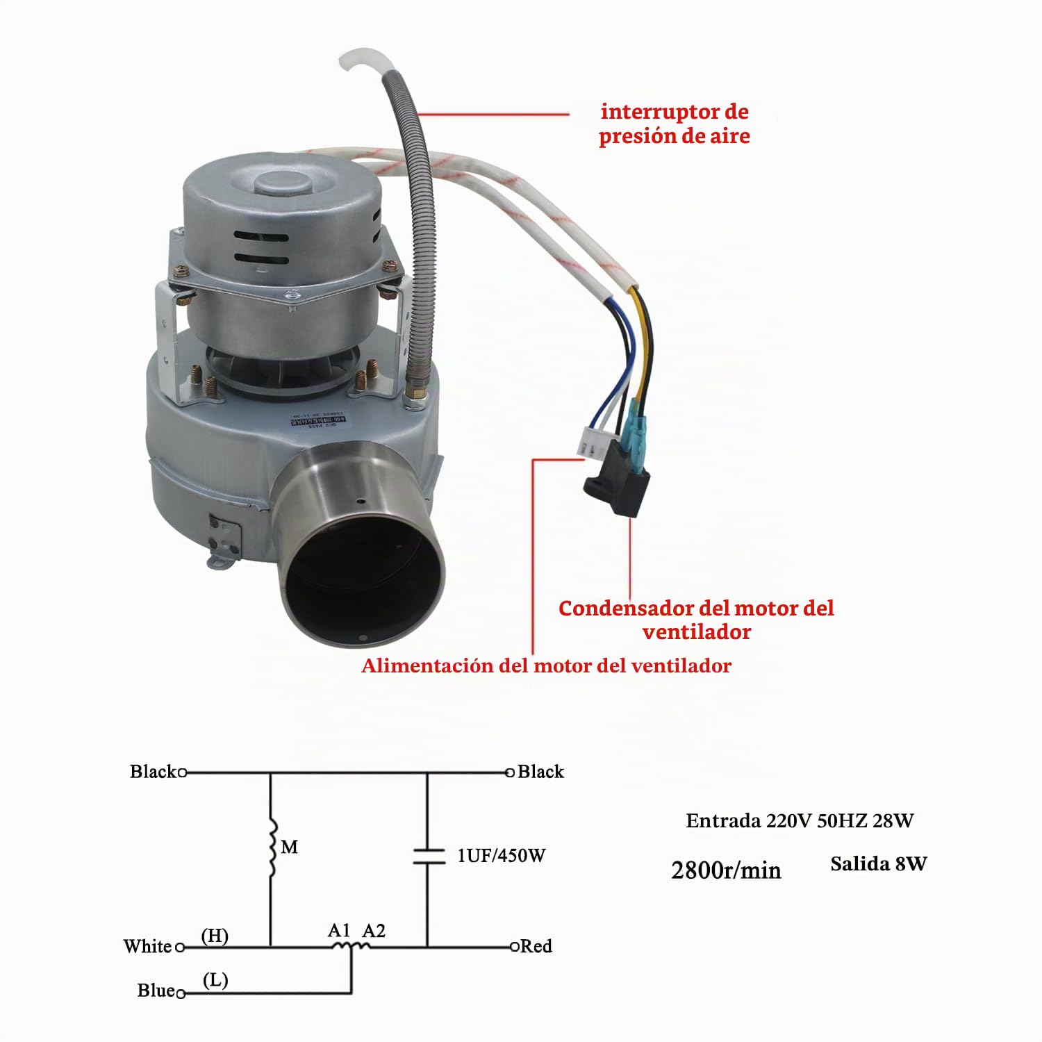 Ventilador centrifugo industrial 230v con tubo antiretorno aire motor radial extractor caldera estufa pellets conducto aire (Izquierda OD60mm 2 Velocidades)