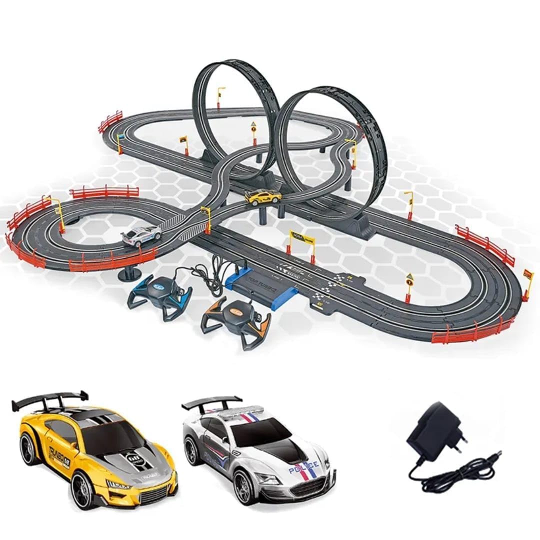 EXOMOON Electric High-Speed Slot Car Race Car Track Sets 1:43 Scale 2 Slot Cars and 2 Hand Controllers with Headlights and Dual Racing,Toys Gifts (790 cm) 2