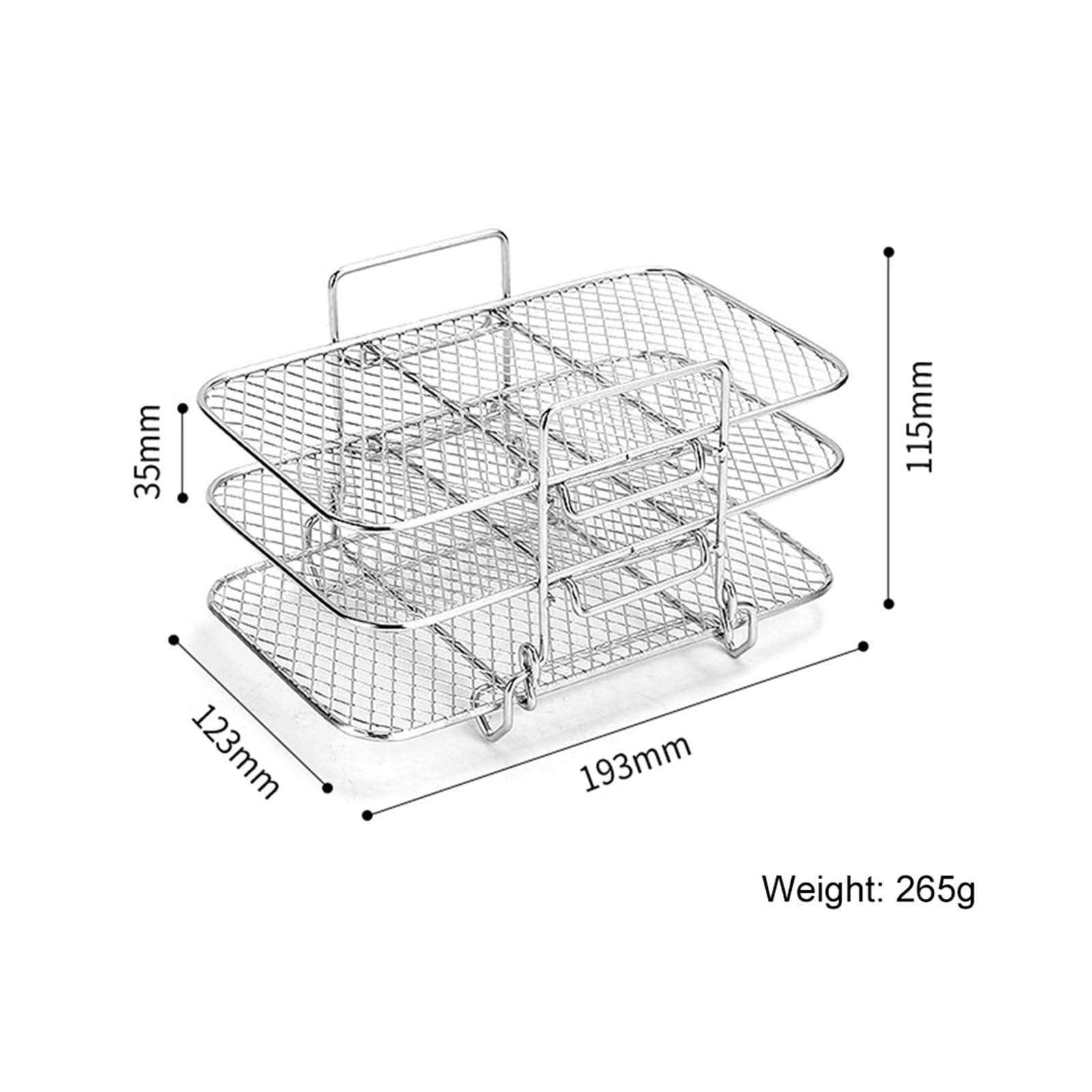 3 Schichten stapelbarer Mesh-Grillkorb, Luftfritteusen-Zubehör, 304 Edelstahl, Luftfritteuse-Rack, Heimküchen-Gadgets, Kochutensilien