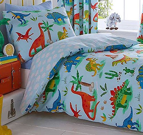 Kids Club Dinosaurs Fully Lined Pencil Pleat Headed Curtains, Polyester-Cotton, Multi-Colour, 182 x 167 cm