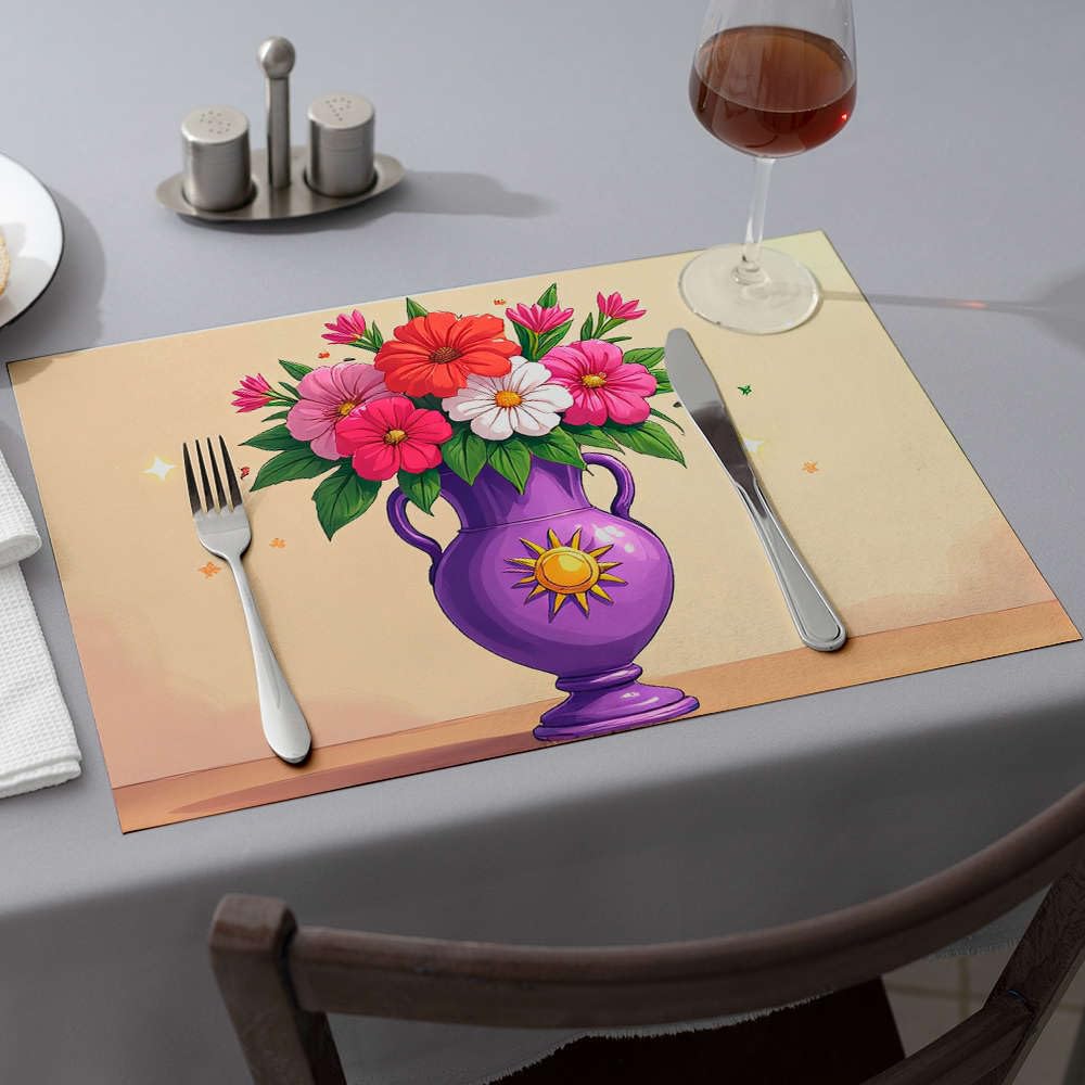 Set de table en silicone anti-tache motif vase violet de cuisine protecteur thermique lot de 6