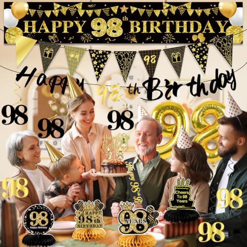Image of 98th Birthday Decorations for Men, Black Gold 98th Party Decorations