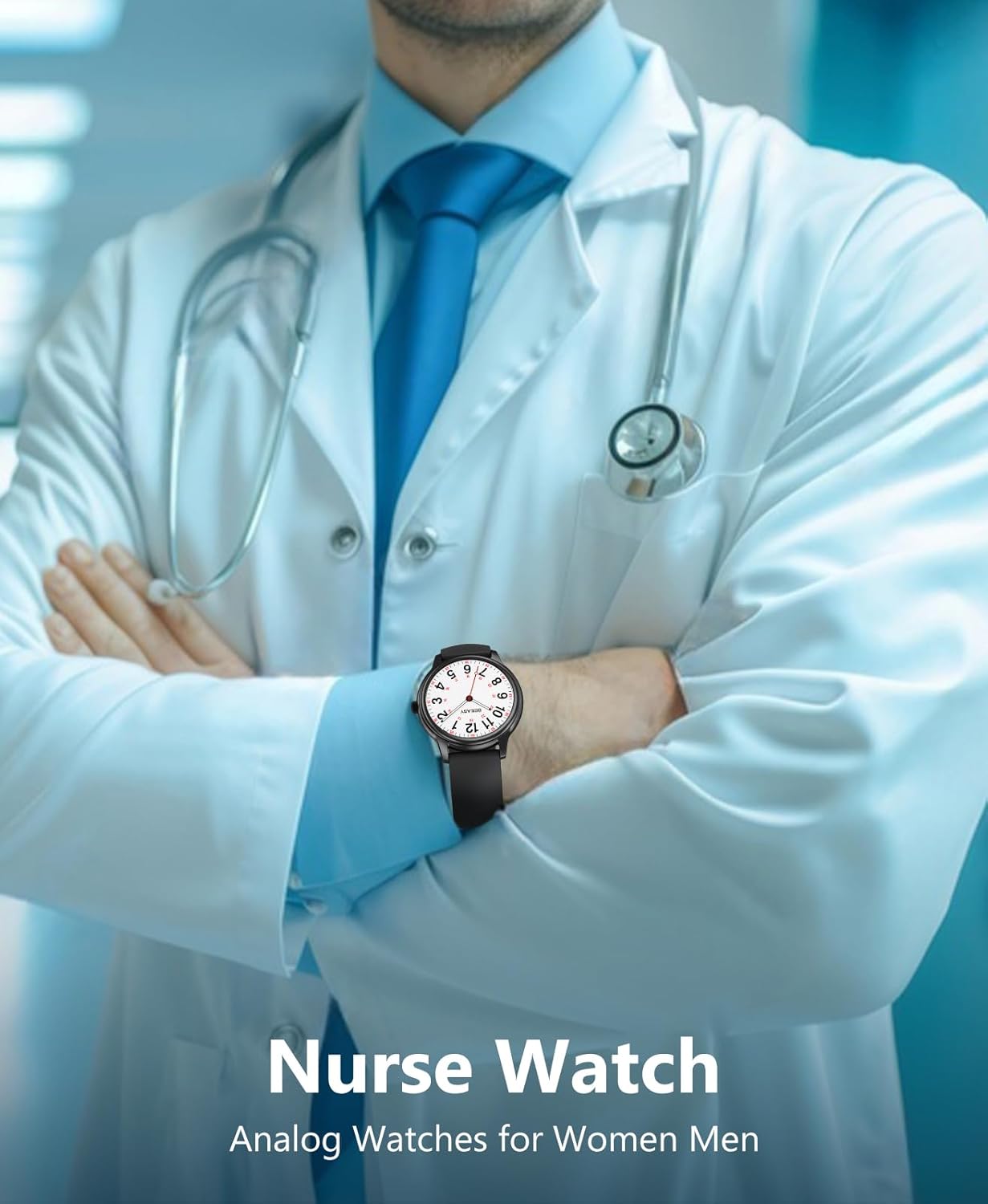 Beeasy Waterproof Nurse Watch - 38mm Analog Watch with 12/24 Time & Easy Read Luminous Dial, Soft Silicone Band for Comfort, Silent Second Hand Nursing Watch for Student Nurses & Doctors - Image 2