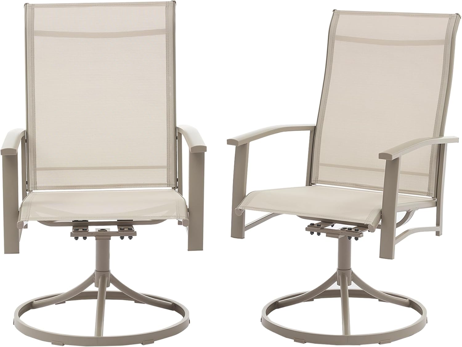 Outdoor Patio Swivel Dining Chairs Set of 2, All-Weather Swivel Rocker Chairs with Textilene High Back and Black Rust-Proof Metal Frame, Perfect for Patio, Lawn, Garden, or Backyard, Ivory