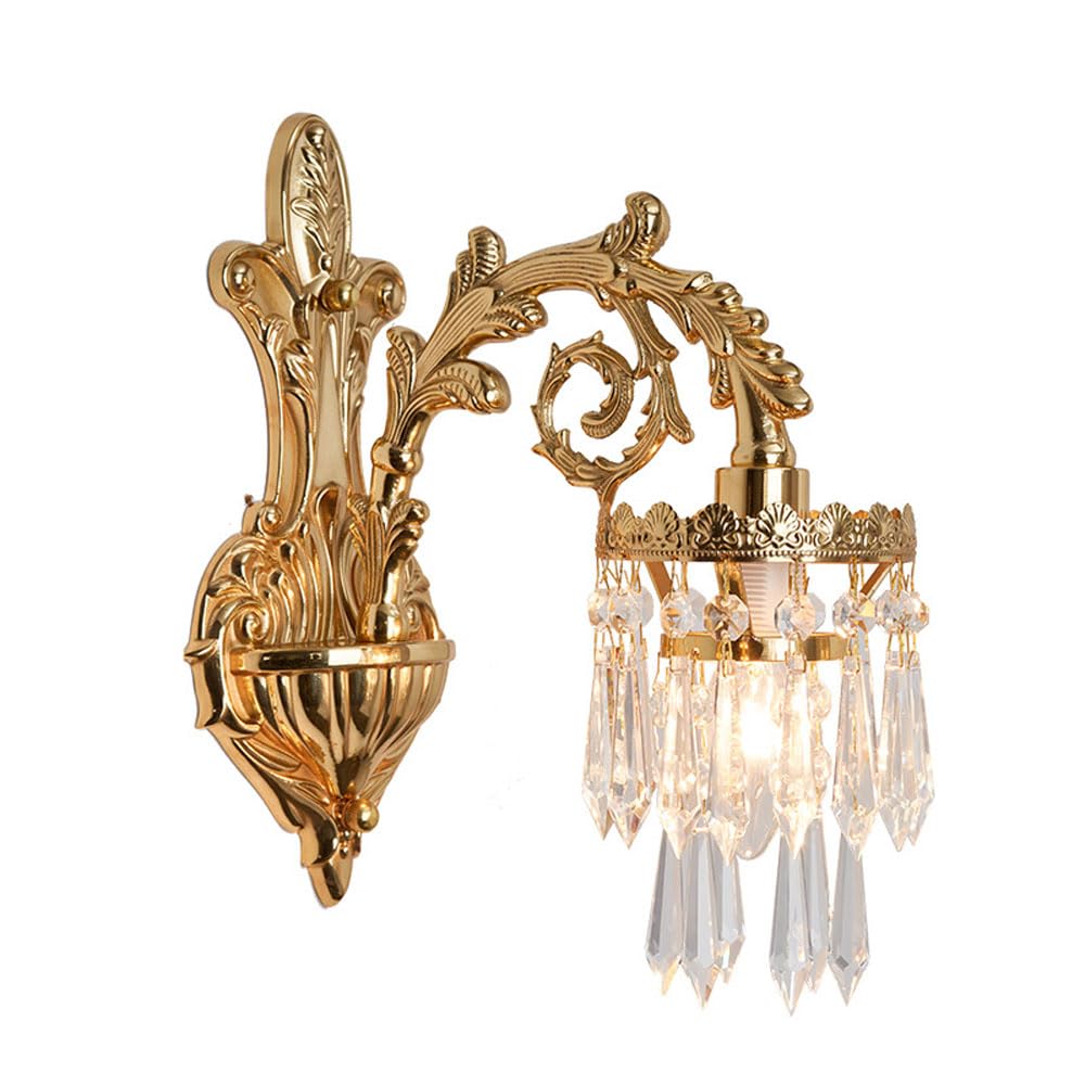 HPTHLY Post Brass Wall Sconce Light Century Crystal Wall Lamp Hardwired Home Deco Wall Light Fixture, E14 Light Polish Copper Wall Sconces For Bedroom Living