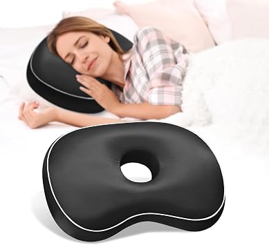 Ear Piercing Pillow with Hole for Side Sleepers for CNH and Ear Pain Inflammation Pressure Sores, Cotton and Polyester Adjustable Filling and Washable Ear Guard Pillow Light Black Silk