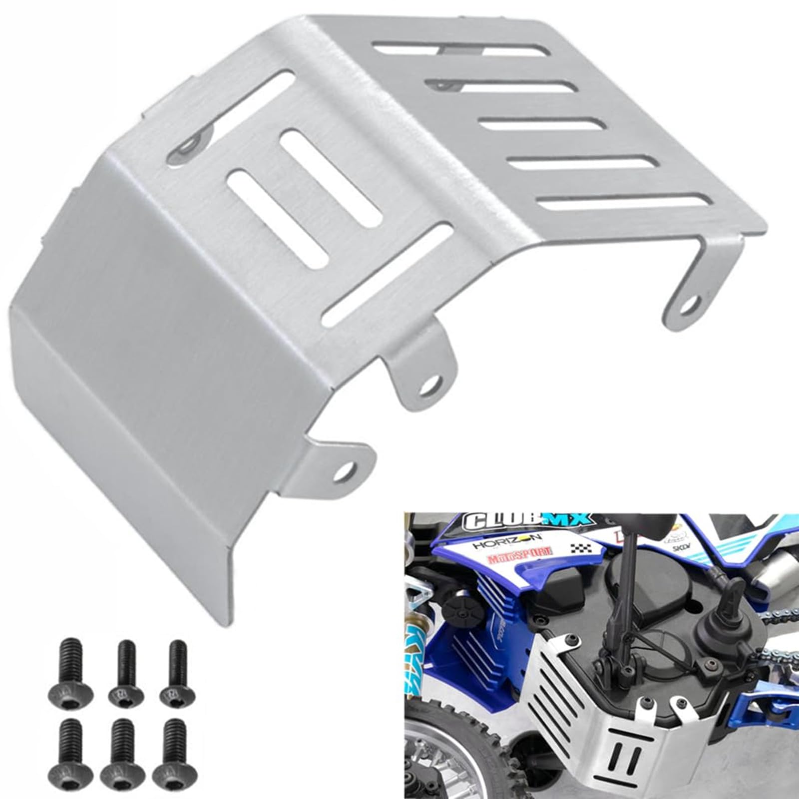Stainless Steel RC Guard Armor Protector Skid Plate for LOSI 1/4 Promoto-MX Motorcycle Upgrade Parts Accessories（Silver）