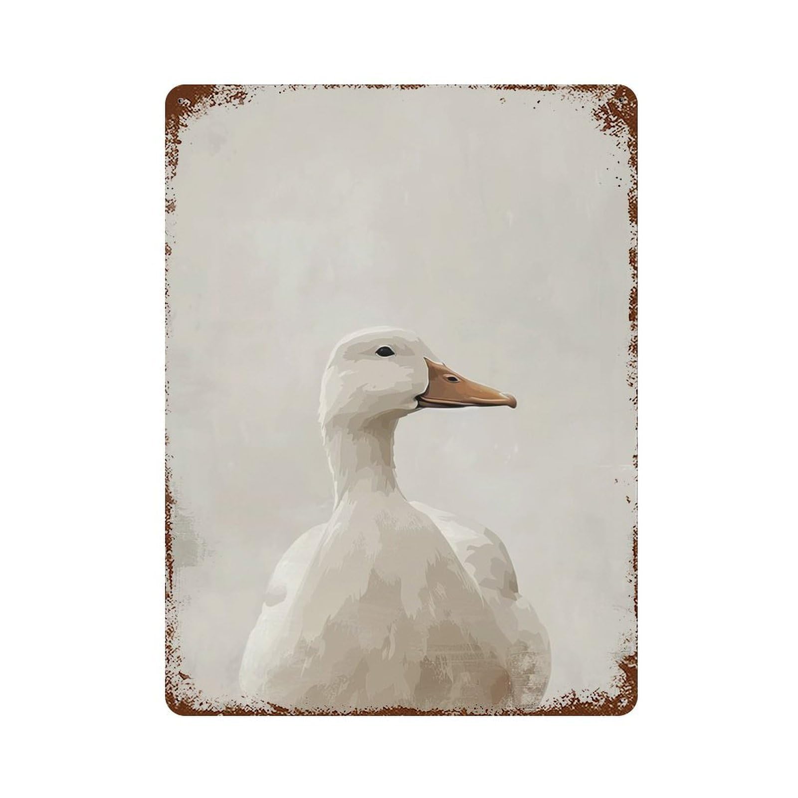 Elegant White Duck Portrait Vintage Wall Sign 15.7"x11.8", Rust Effect Metal Decor for Cafe, Home Bar And Lounge Decor