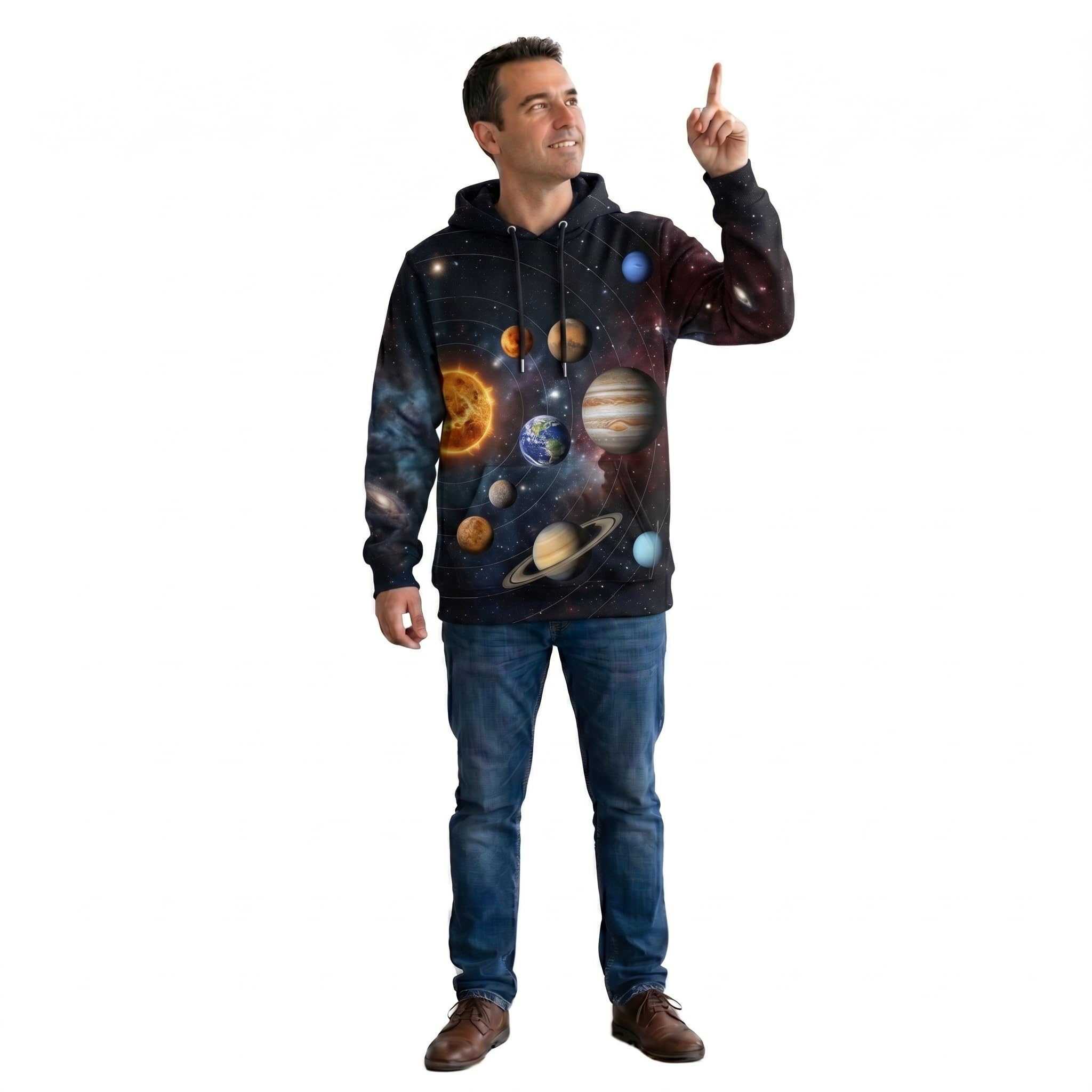 Felpa con Cappuccio Sistema Solare Pianeti Galassia Universo Astronomia Spazio Design Unisex Regalo Per Amanti dell’Astronomia e della Scienza