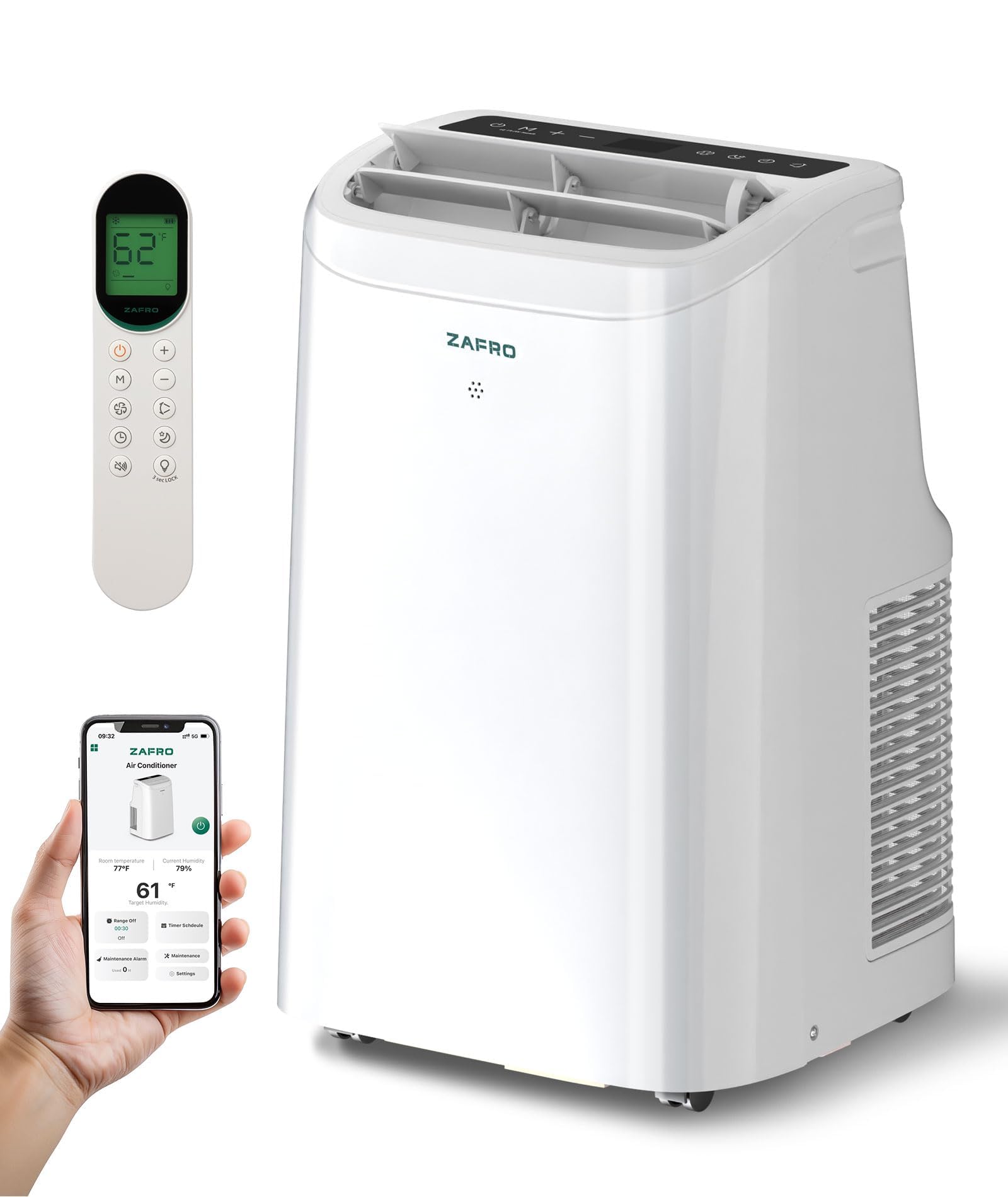 Photo 1 of **NOT TESTED**
ZAFRO 10000 BTU Portable Air Conditioners (6000 BTU SACC) with Drainage-free Cooling, Fan & Dehumidifier, 47dB Quiet, APP Control/Remote/LED Display, 24H Timer, AC Unit for Bedroom