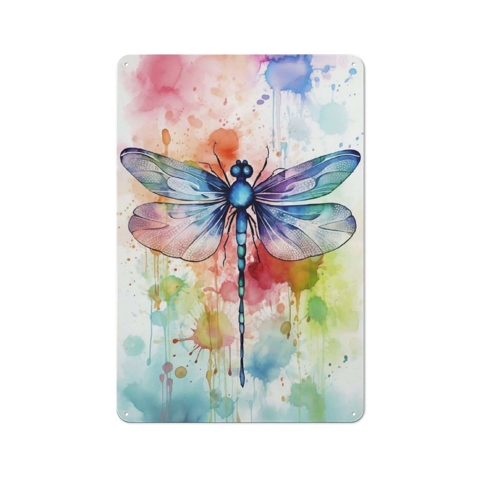 Junmoney Watercolor Dragonfly Vintage Tin Sign 30X20cm For Home Bar Wall, For Collectors Of Vintage Metal Wall Decor