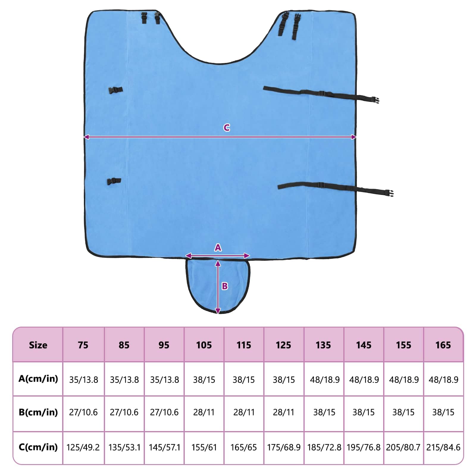 Manta para caballos Aqua 165 cm, poliéster, transpirable, impermeable, resistente al viento, forro con funda extraíble ajustable para uso en invierno y exterior, protección óptima contra el