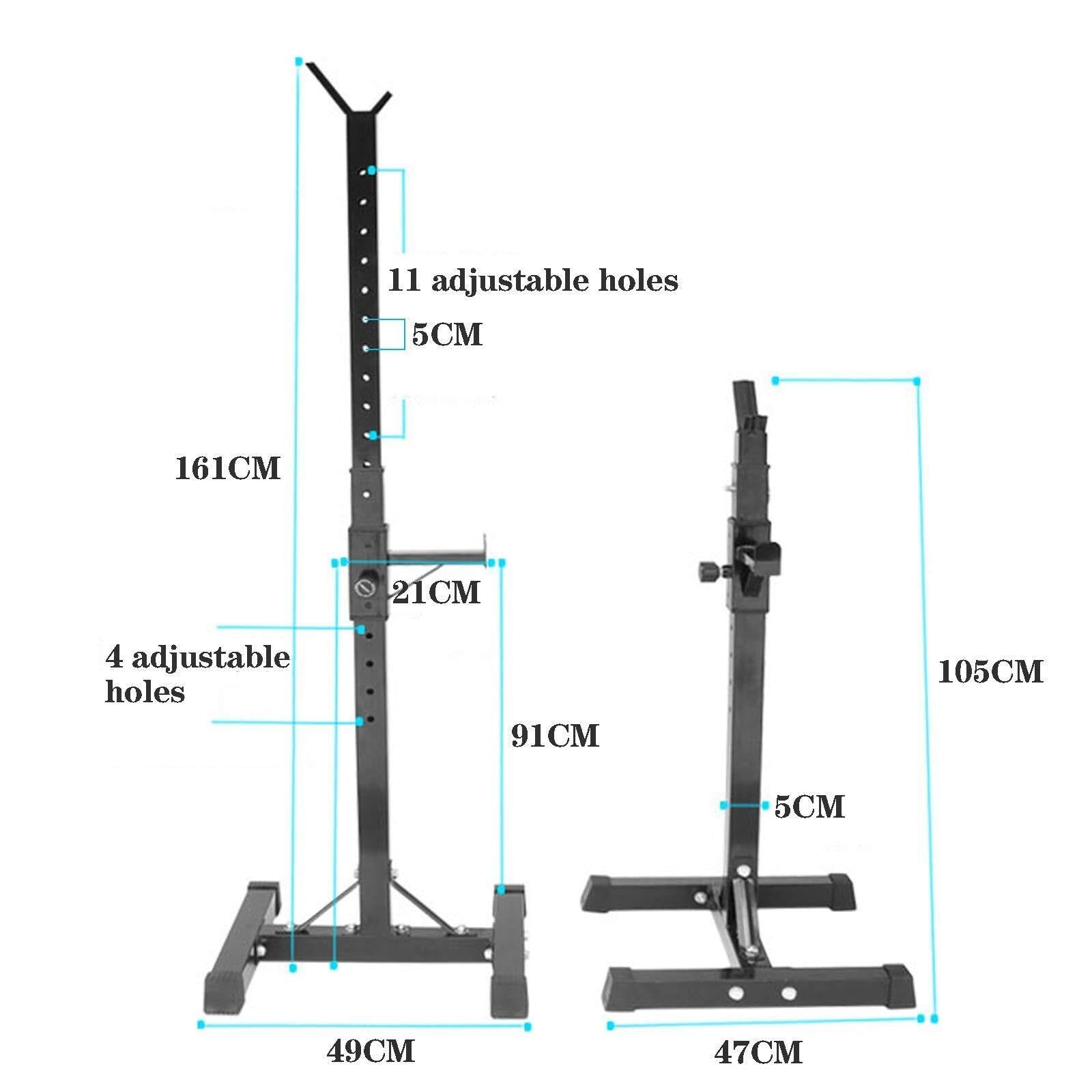 Soporte Ajustable para Sentadillas con Barra, Carga máxima de 250 kg, Soporte para Press de banca, Barra de Curl, Entrenamiento físico en casa