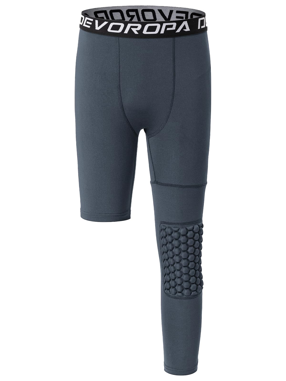 DEVOROPA Youth Boys' Compression Pants with Knee Pads 3/4 Basketball Athletic Tights Quick Dry Sports Workout Leggings