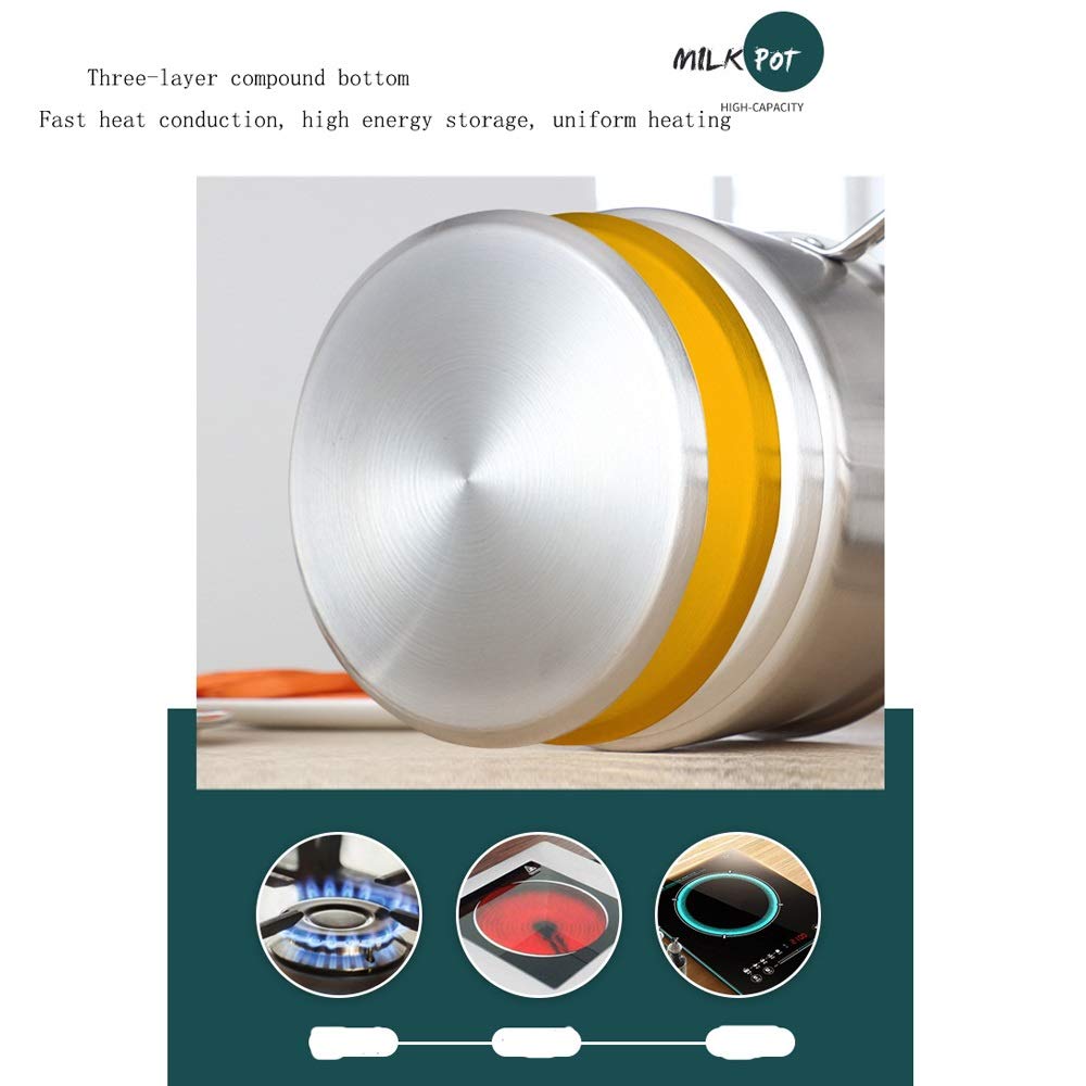 Olla para cocinar, sartén, 3 Piezas/Juego, Olla para cocinar Sopa Acero Inoxidable Grueso, sartén Antiadherente para freír/Leche, Cacerola con Tapa Vidrio, Cocina inducción, Estufa Gas