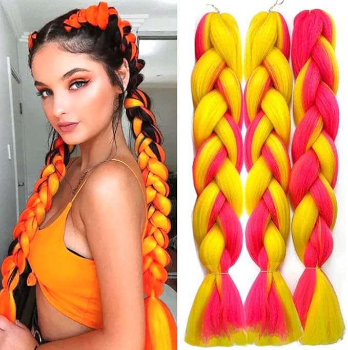 PORSMEER 3PCS 24inch Hair Extensions for Jumbo Braiding,Colorful Pre