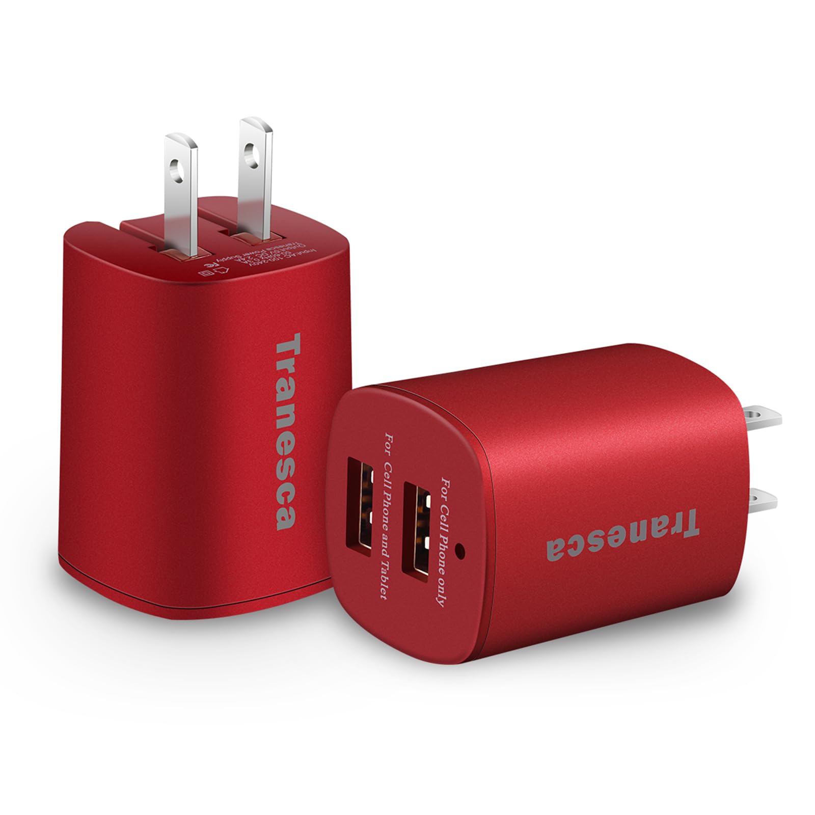 Tranesca Cargadores de Pared USB duales compatibles con iPhone SE, XS/XS MAX, XR/8/7/6S/6S Plus/6 Plus/6 Plus/6 y más, Paquete de 2 (Rojo)